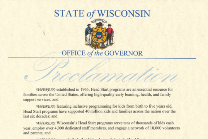 October 2025 Declared Head Start Awareness Month in Wisconsin