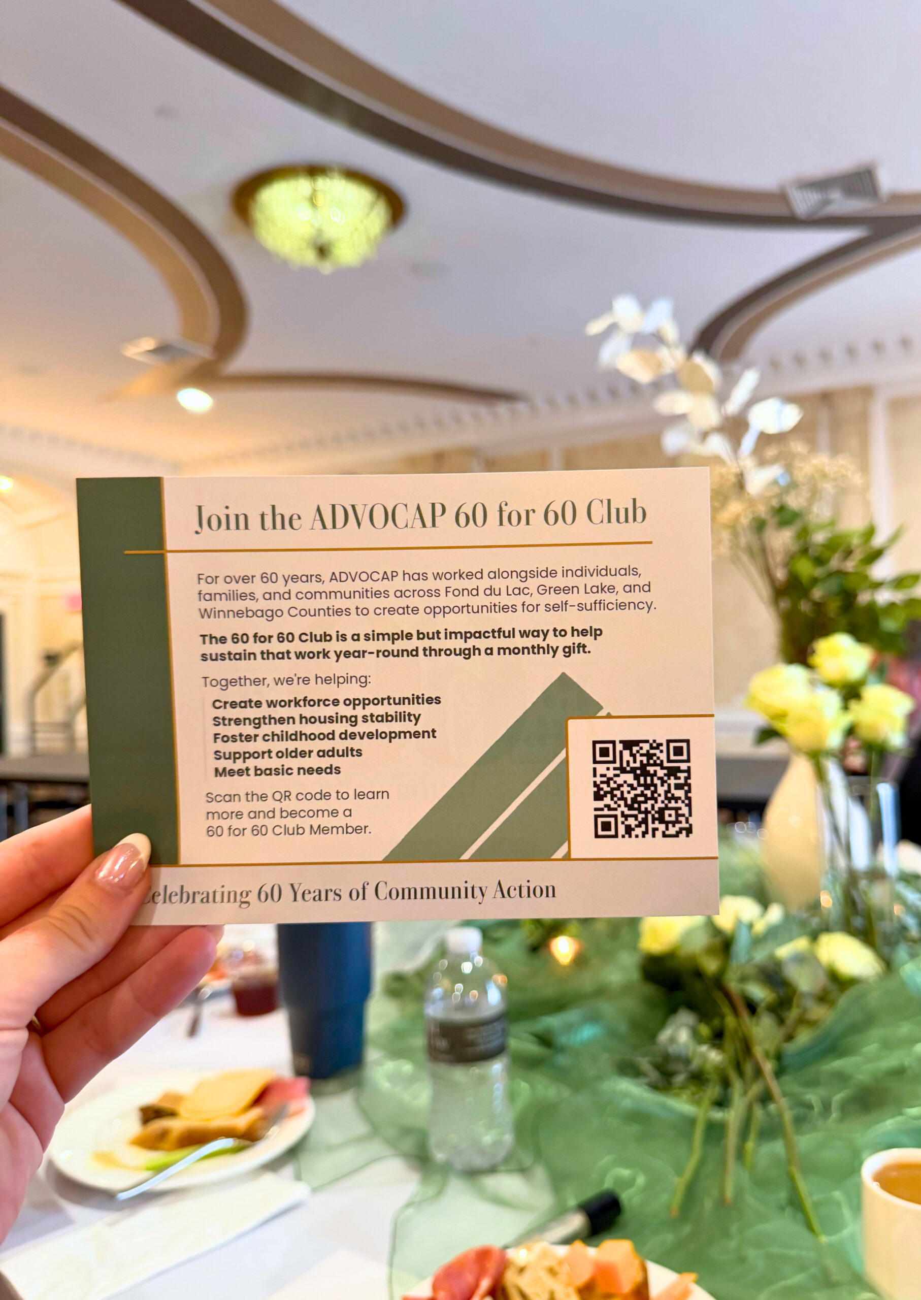 postcard with information about donating to ADVOCAP and becoming a 60 for 60 Club Member