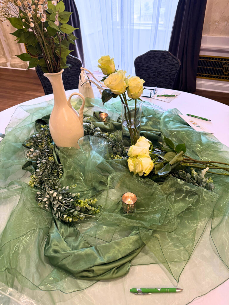 Flowers and table decor on tables in event venue
